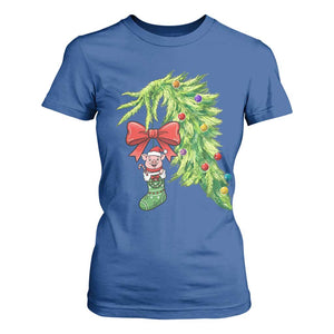 Funny Christmas Pig In Green Hand Naughty T Shirt For Women Pet Lover Gift TS12 Royal Blue Print Your Wear