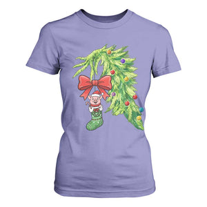 Funny Christmas Pig In Green Hand Naughty T Shirt For Women Pet Lover Gift TS12 Violet Print Your Wear