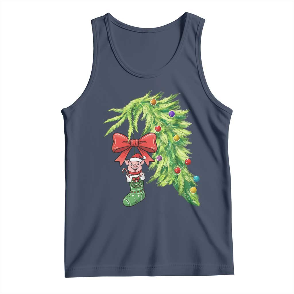 Funny Christmas Pig In Green Hand Naughty Tank Top Pet Lover Gift TS12 Navy Print Your Wear