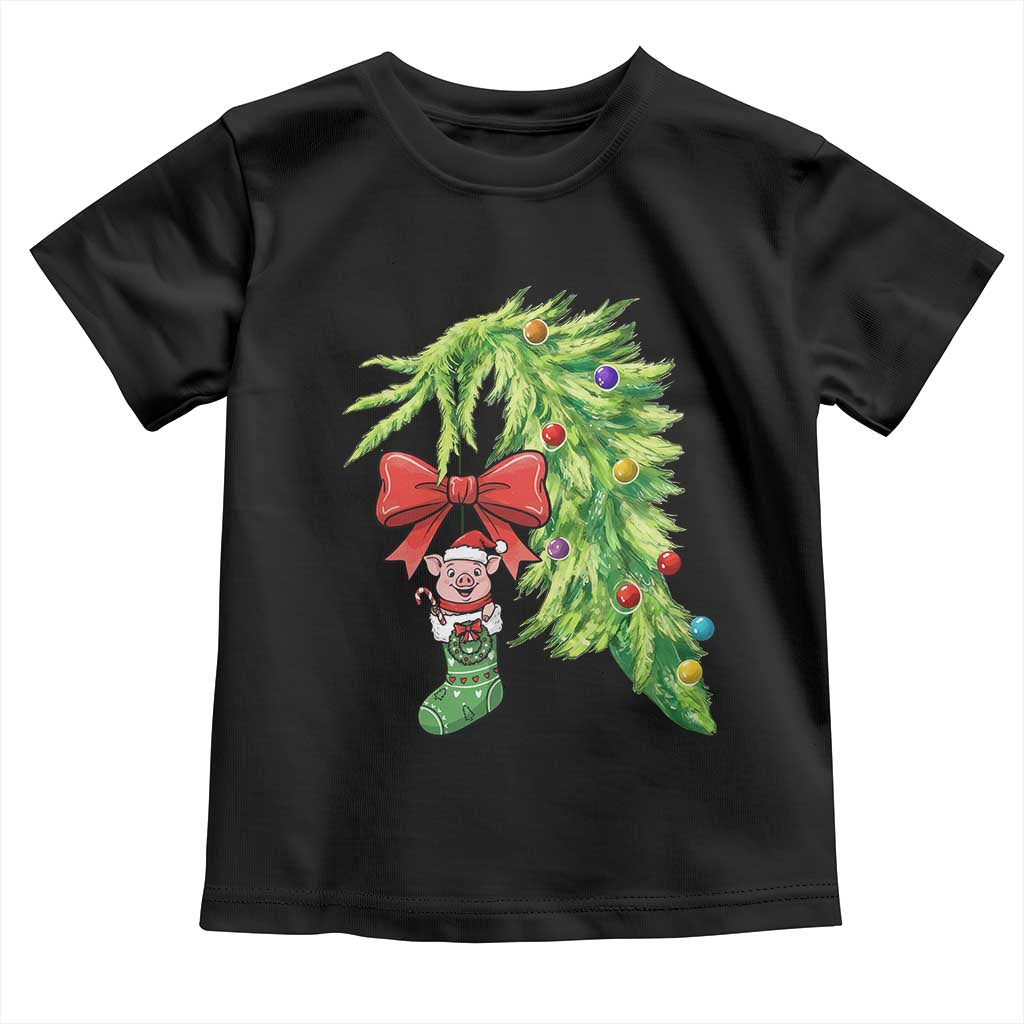 Funny Christmas Pig In Green Hand Naughty Toddler T Shirt Pet Lover Gift TS12 Black Print Your Wear