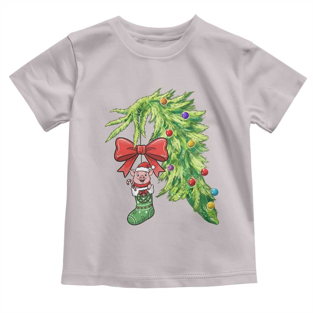 Funny Christmas Pig In Green Hand Naughty Toddler T Shirt Pet Lover Gift TS12 Ice Gray Print Your Wear
