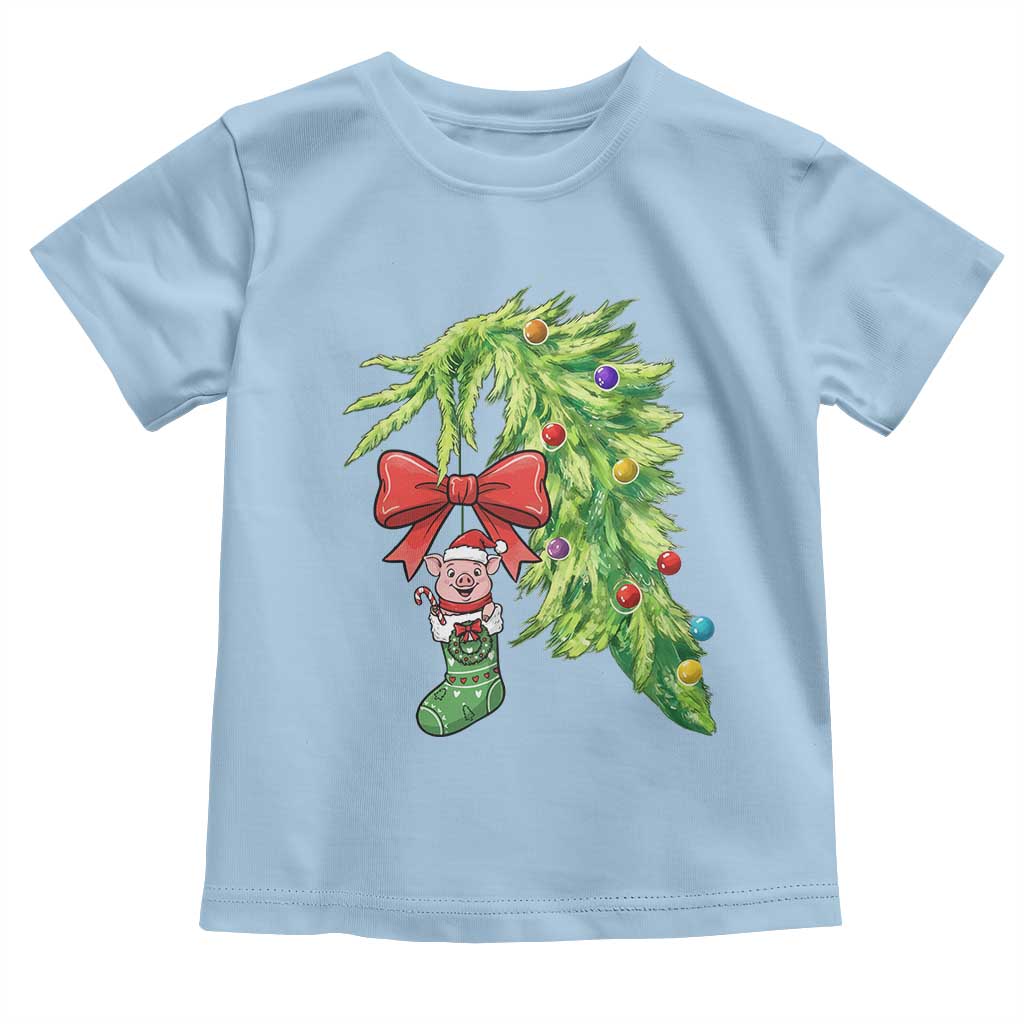 Funny Christmas Pig In Green Hand Naughty Toddler T Shirt Pet Lover Gift TS12 Light Blue Print Your Wear