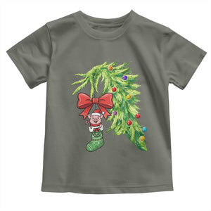 Funny Christmas Pig In Green Hand Naughty Toddler T Shirt Pet Lover Gift TS12 Military Green Print Your Wear