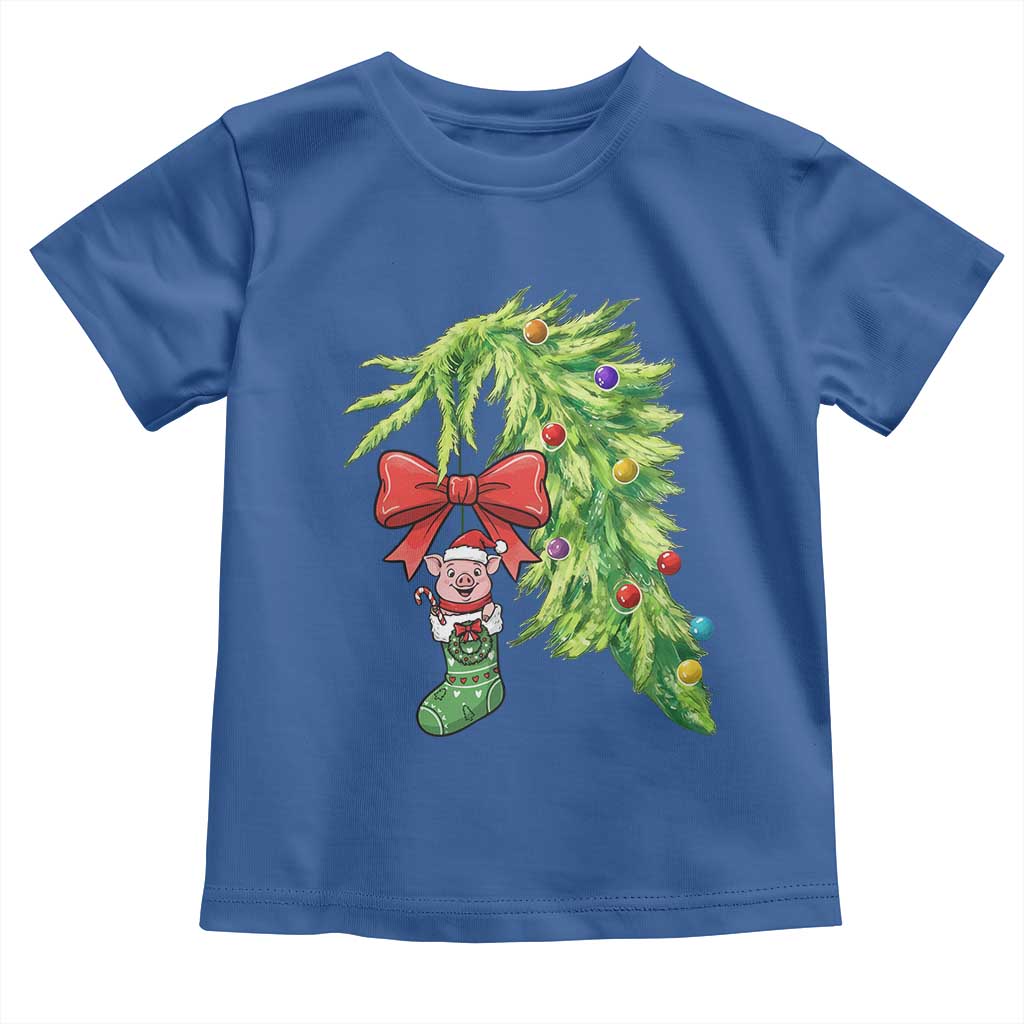 Funny Christmas Pig In Green Hand Naughty Toddler T Shirt Pet Lover Gift TS12 Royal Blue Print Your Wear
