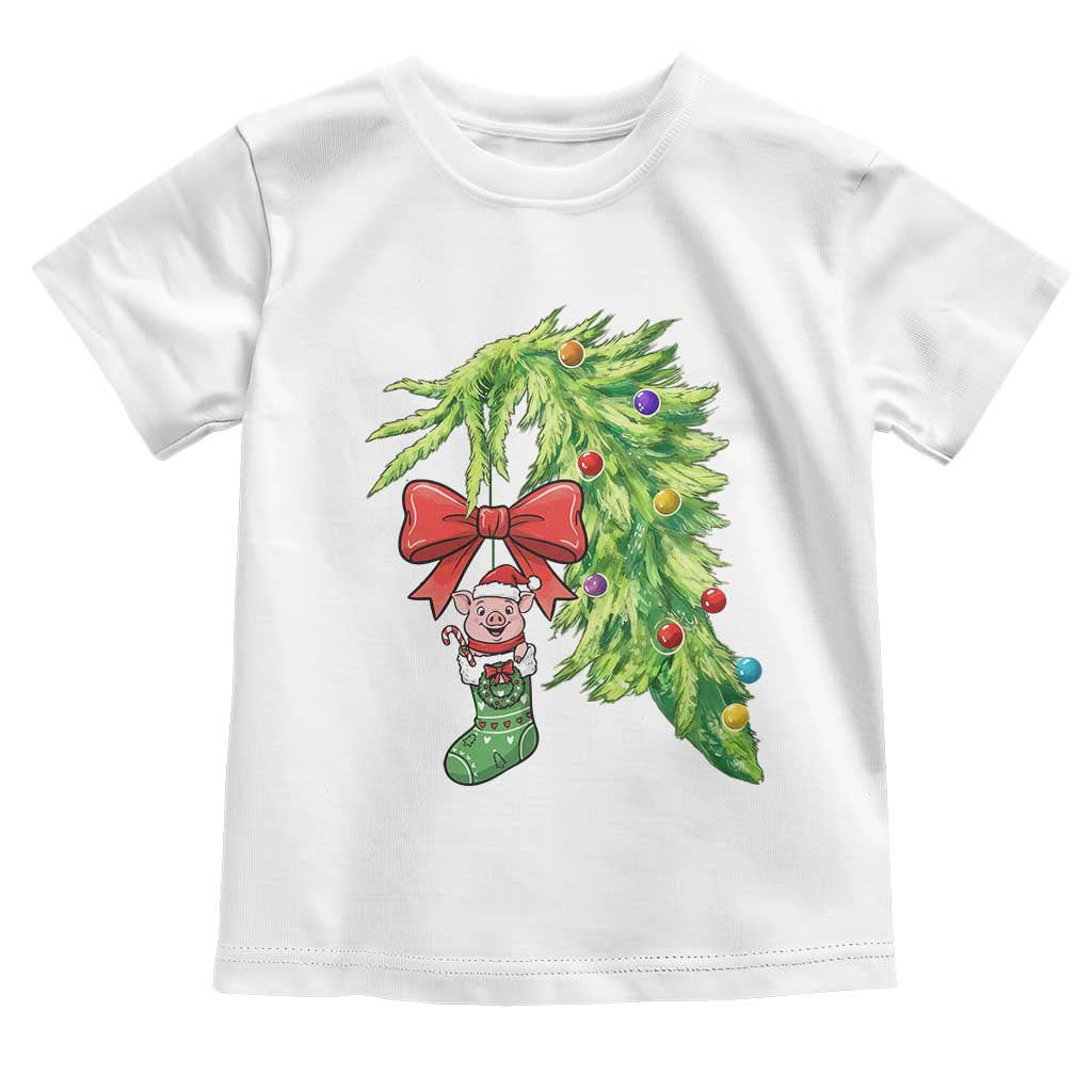 Funny Christmas Pig In Green Hand Naughty Toddler T Shirt Pet Lover Gift TS12 White Print Your Wear