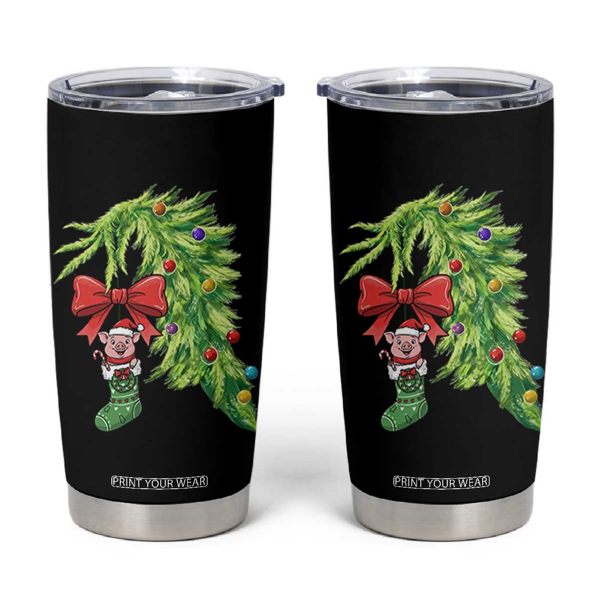 Funny Christmas Pig In Green Hand Naughty Tumbler Cup Pet Lover Gift TS12 Black Print Your Wear