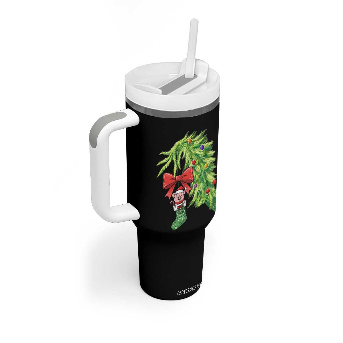 Funny Christmas Pig In Green Hand Naughty Tumbler With Handle Pet Lover Gift TS12 Print Your Wear