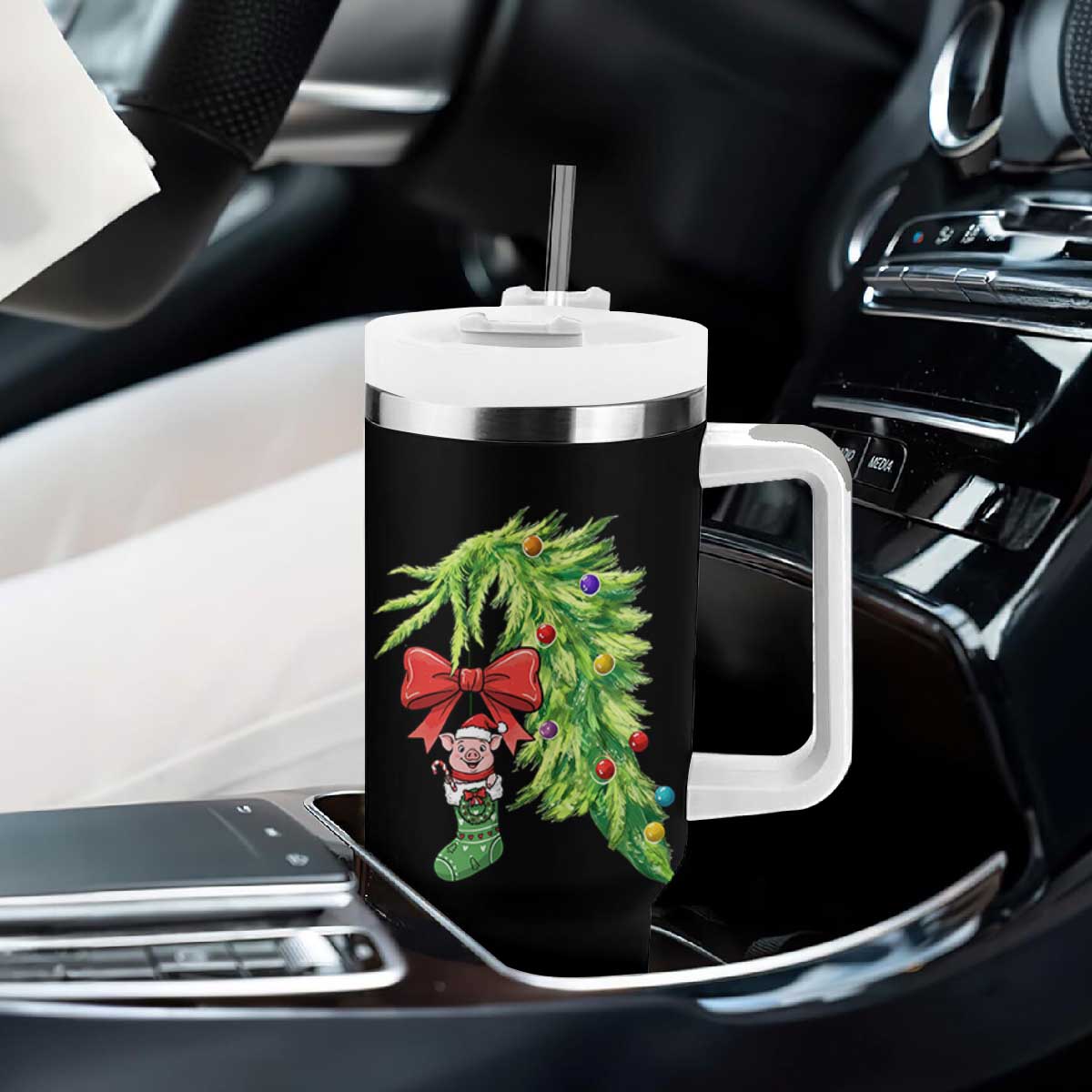 Funny Christmas Pig In Green Hand Naughty Tumbler With Handle Pet Lover Gift TS12 Print Your Wear
