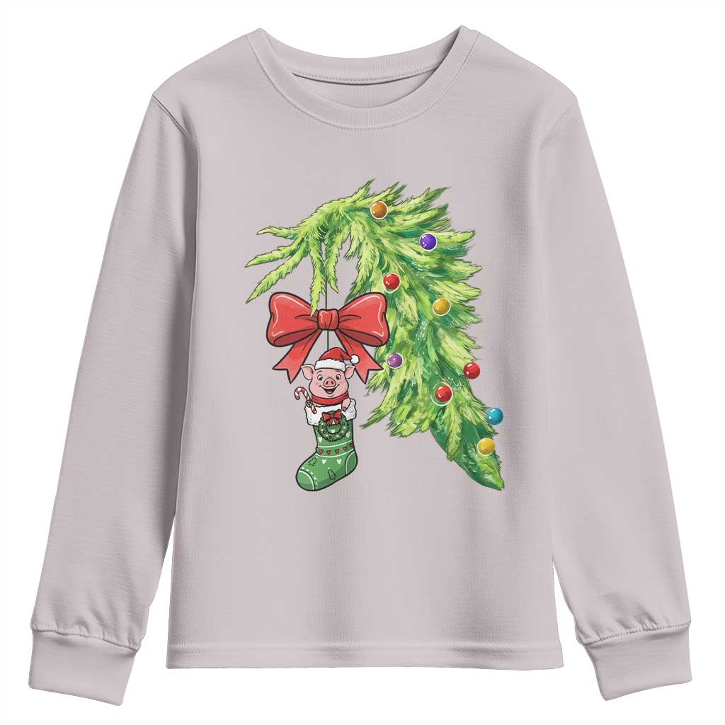 Funny Christmas Pig In Green Hand Naughty Youth Sweatshirt Pet Lover Gift TS12 Ice Gray Print Your Wear