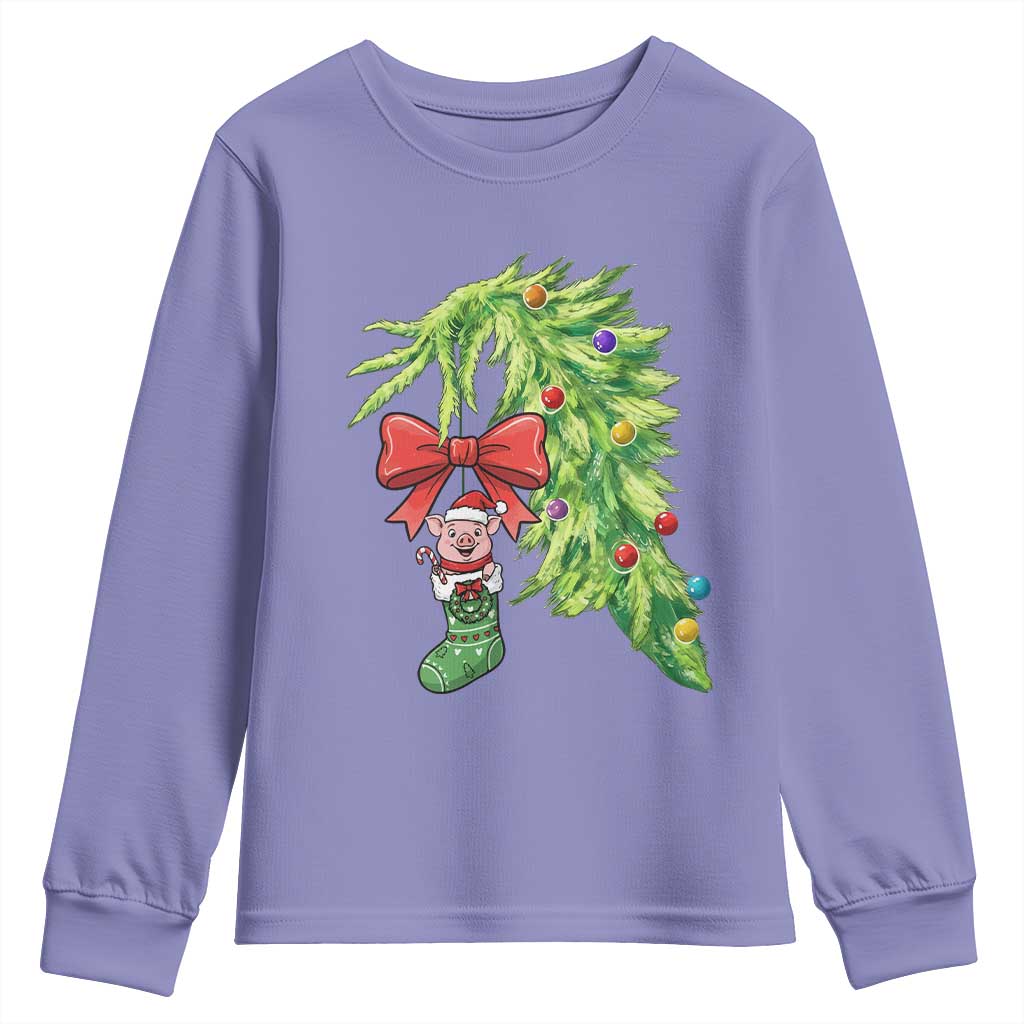 Funny Christmas Pig In Green Hand Naughty Youth Sweatshirt Pet Lover Gift TS12 Violet Print Your Wear