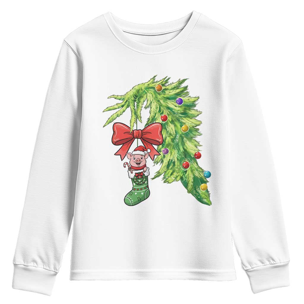 Funny Christmas Pig In Green Hand Naughty Youth Sweatshirt Pet Lover Gift TS12 White Print Your Wear