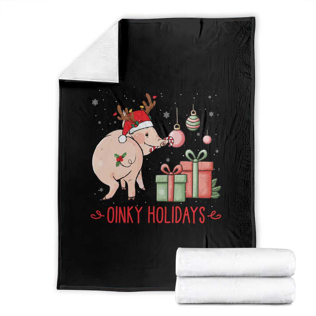 Oinky Holidays Throw Blanket Funny Christmas Pig Lover Gift TS12 Black Print Your Wear