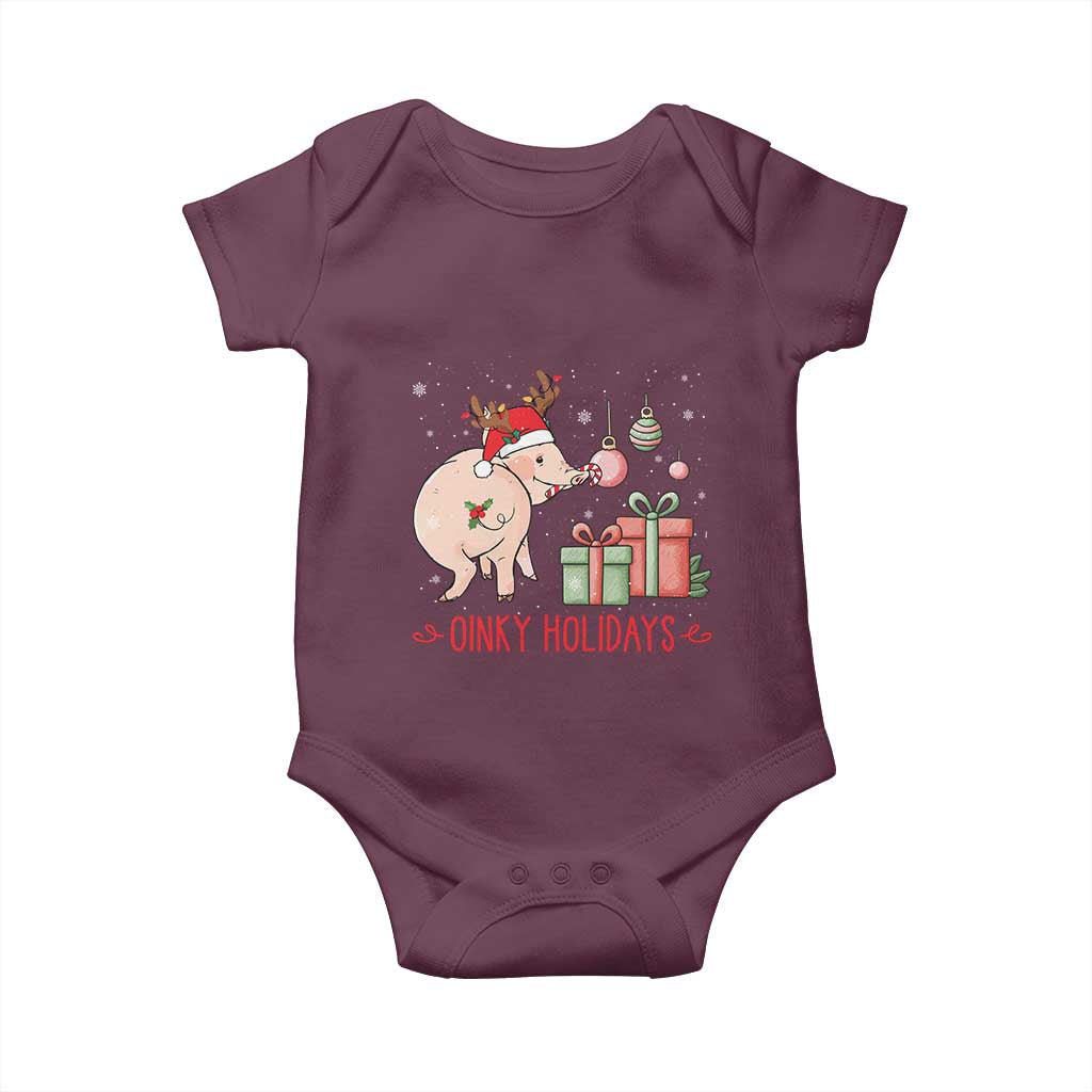 Oinky Holidays Baby Onesie Funny Christmas Pig Lover Gift TS12 Maroon Print Your Wear