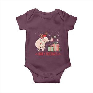 Oinky Holidays Baby Onesie Funny Christmas Pig Lover Gift TS12 Maroon Print Your Wear