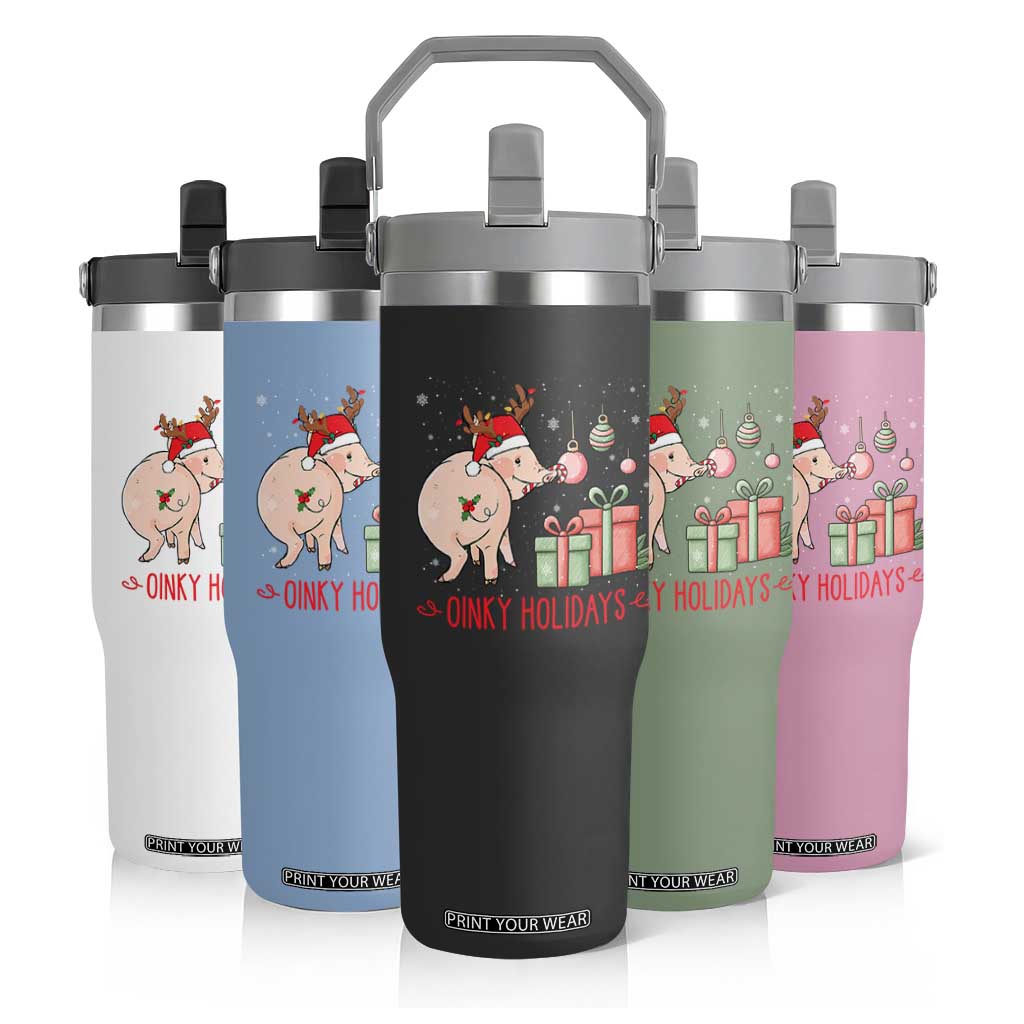 Oinky Holidays Flip Straw Tumbler Funny Christmas Pig Lover Gift TS12 Print Your Wear