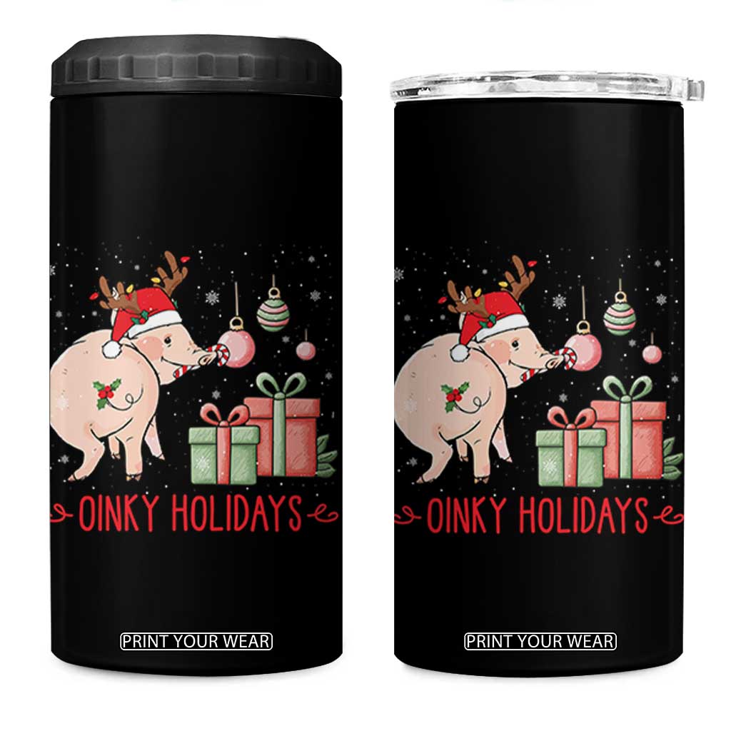 Oinky Holidays 4 in 1 Can Cooler Tumbler Funny Christmas Pig Lover Gift TS12 One Size: 16 oz Black Print Your Wear