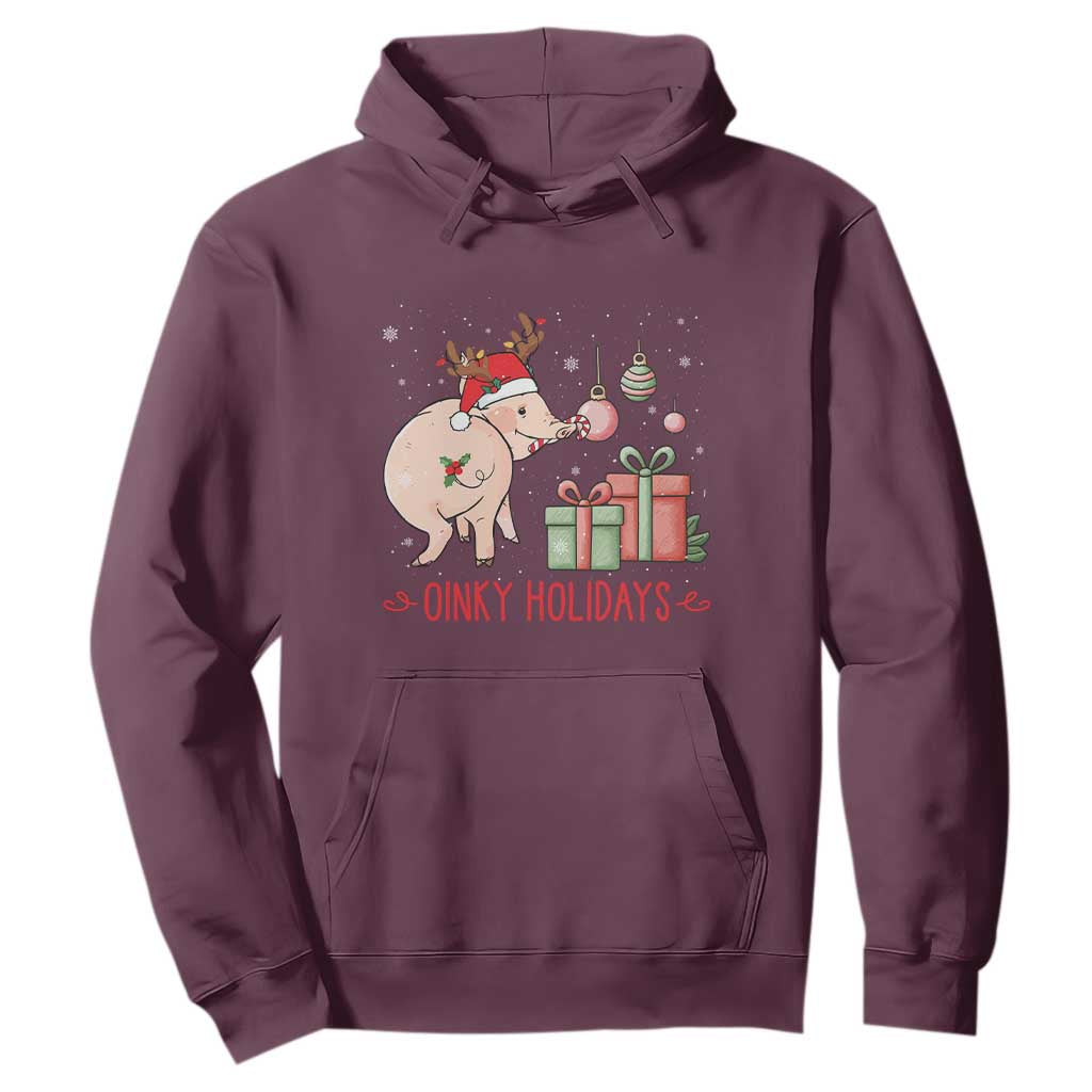 Oinky Holidays Hoodie Funny Christmas Pig Lover Gift TS12 Maroon Print Your Wear