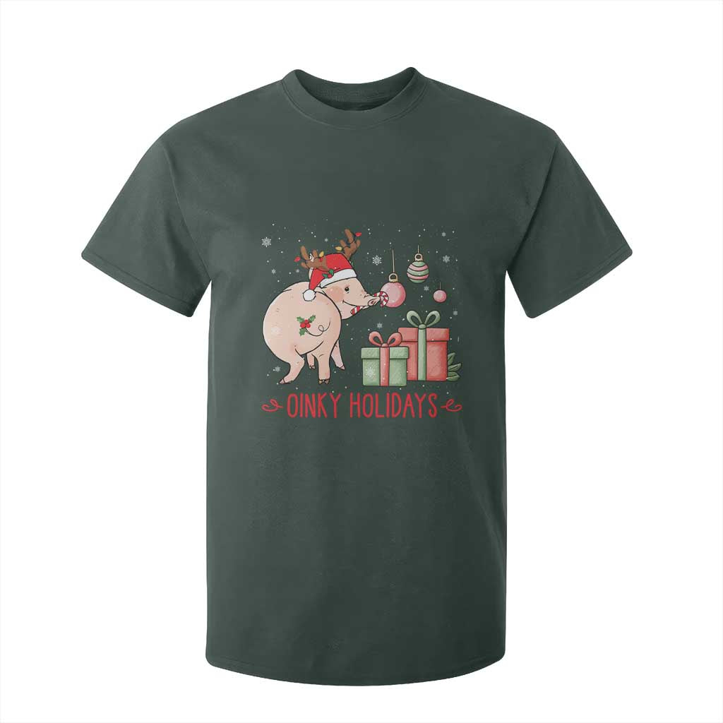 Oinky Holidays T Shirt For Kid Funny Christmas Pig Lover Gift TS12 Dark Forest Green Print Your Wear