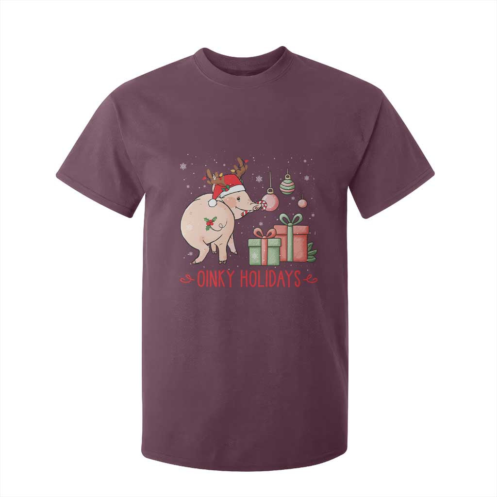Oinky Holidays T Shirt For Kid Funny Christmas Pig Lover Gift TS12 Maroon Print Your Wear