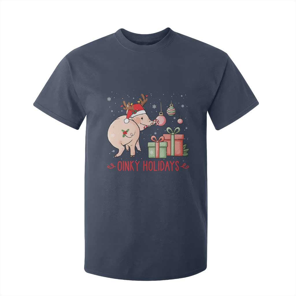 Oinky Holidays T Shirt For Kid Funny Christmas Pig Lover Gift TS12 Navy Print Your Wear