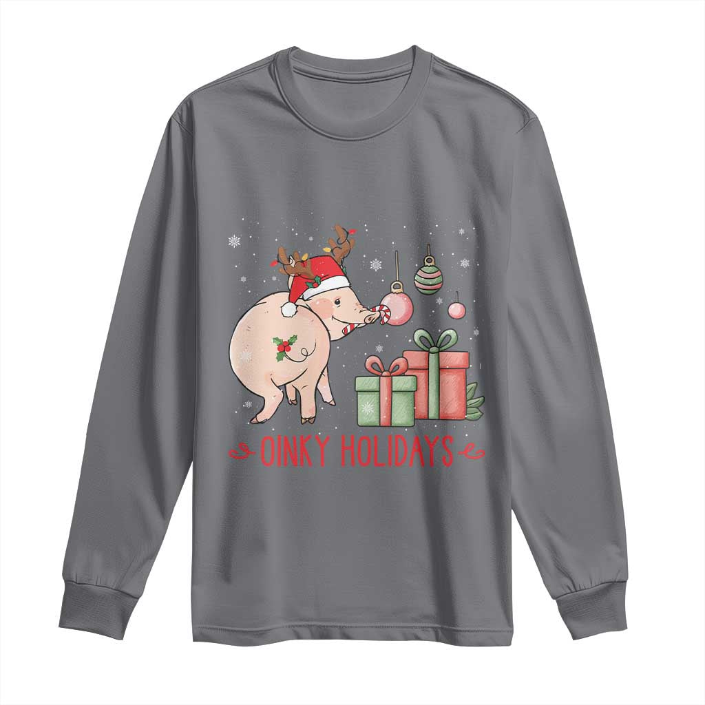 Oinky Holidays Long Sleeve Shirt Funny Christmas Pig Lover Gift TS12 Charcoal Print Your Wear