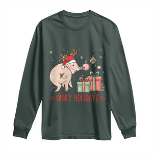 Oinky Holidays Long Sleeve Shirt Funny Christmas Pig Lover Gift TS12 Dark Forest Green Print Your Wear