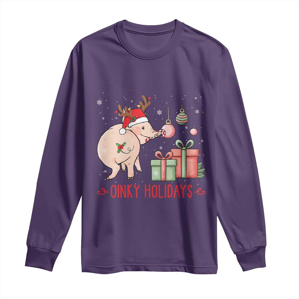 Oinky Holidays Long Sleeve Shirt Funny Christmas Pig Lover Gift TS12 Purple Print Your Wear