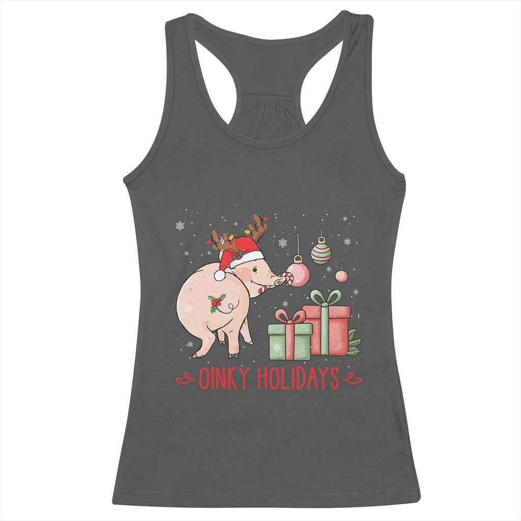 Oinky Holidays Racerback Tank Top Funny Christmas Pig Lover Gift TS12 Dark Heather Print Your Wear