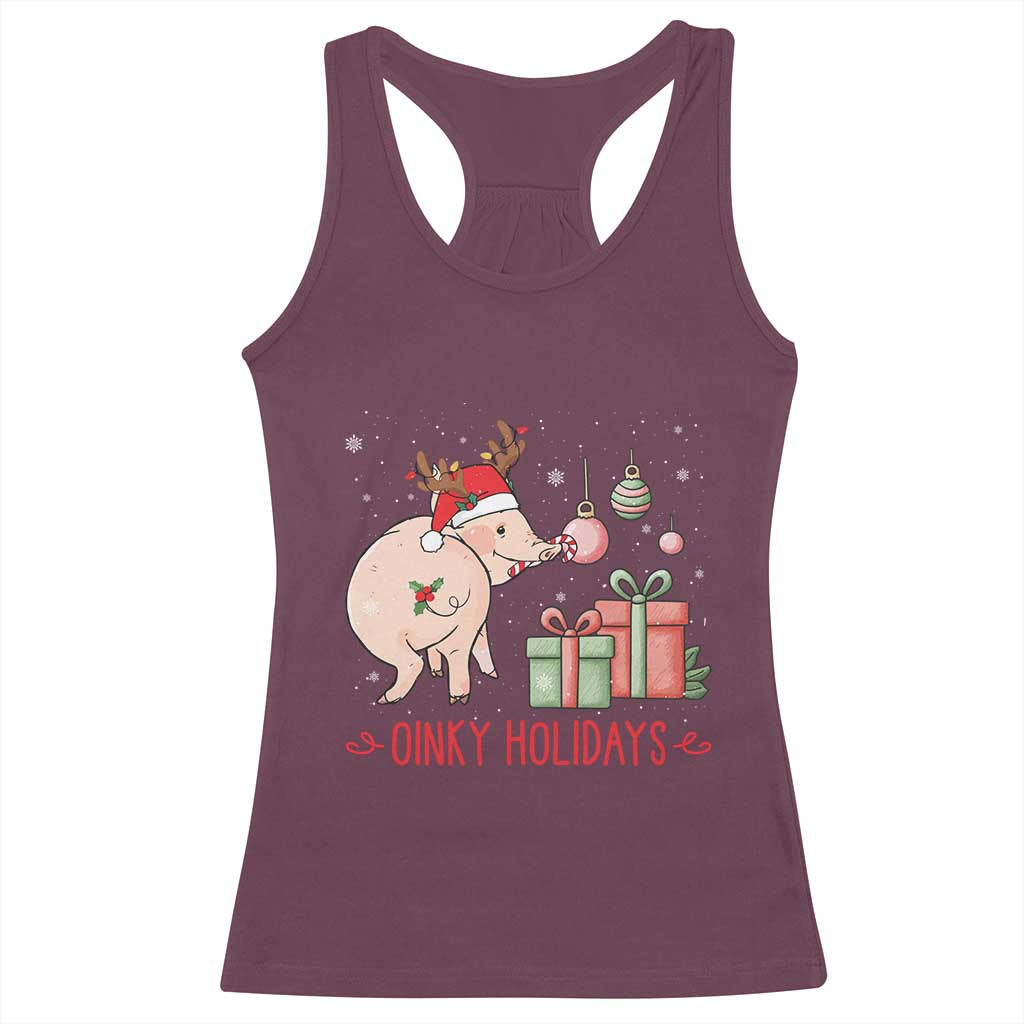 Oinky Holidays Racerback Tank Top Funny Christmas Pig Lover Gift TS12 Maroon Print Your Wear