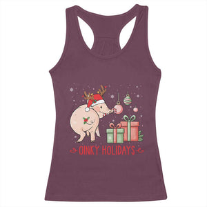 Oinky Holidays Racerback Tank Top Funny Christmas Pig Lover Gift TS12 Maroon Print Your Wear