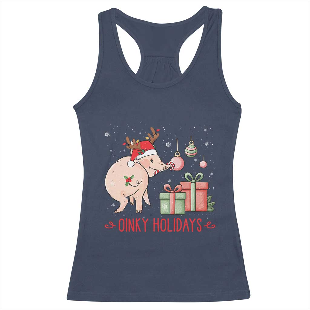 Oinky Holidays Racerback Tank Top Funny Christmas Pig Lover Gift TS12 Navy Print Your Wear