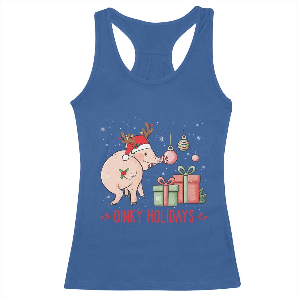 Oinky Holidays Racerback Tank Top Funny Christmas Pig Lover Gift TS12 Royal Blue Print Your Wear