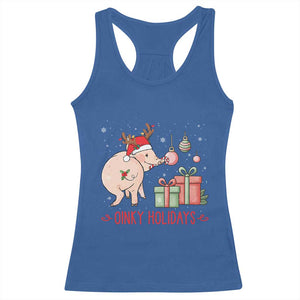 Oinky Holidays Racerback Tank Top Funny Christmas Pig Lover Gift TS12 Royal Blue Print Your Wear