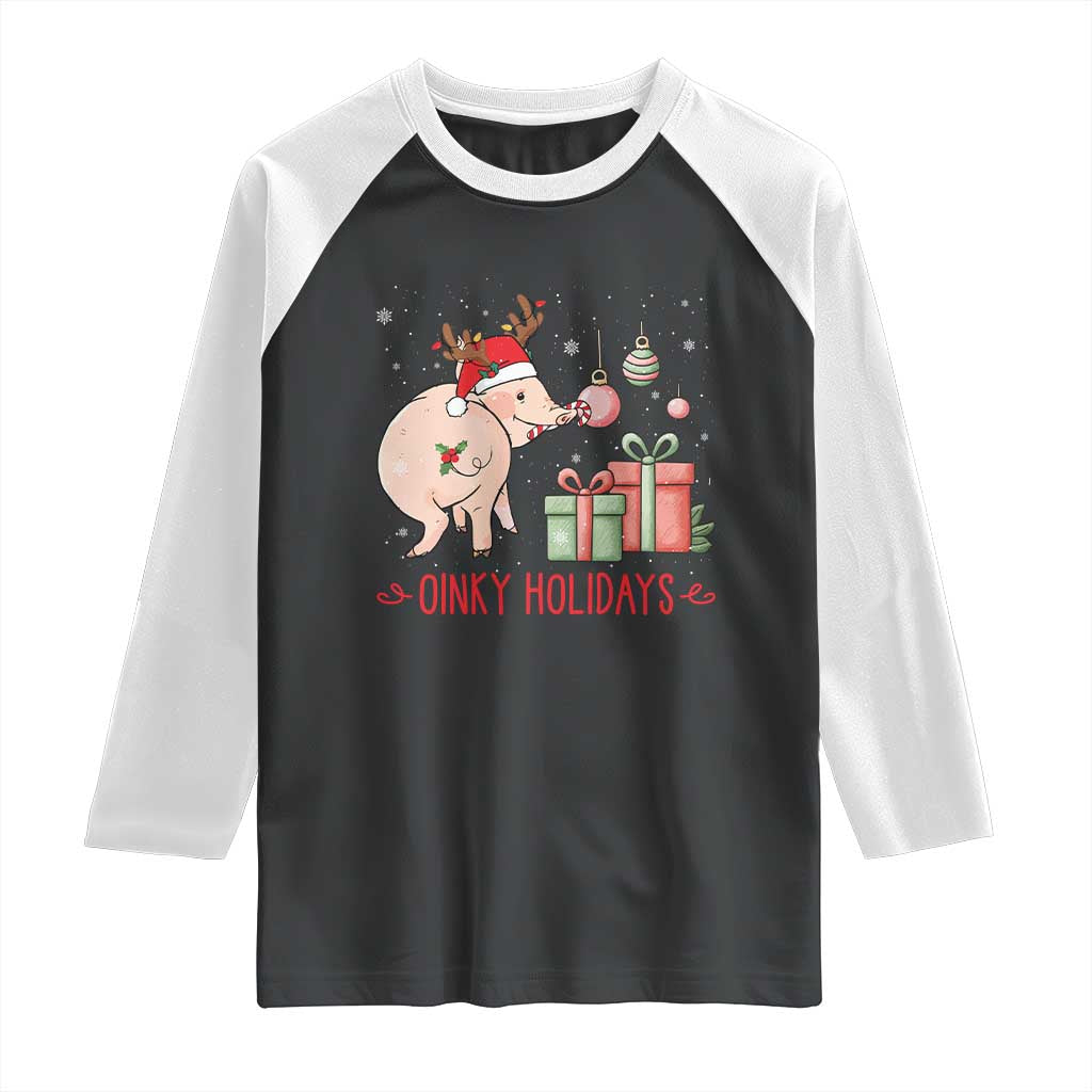 Oinky Holidays Raglan Shirt Funny Christmas Pig Lover Gift TS12 Black White Print Your Wear