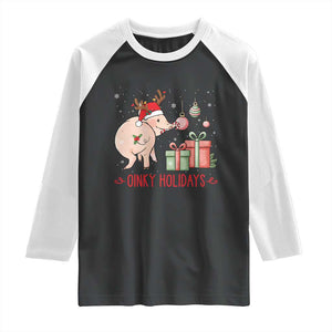Oinky Holidays Raglan Shirt Funny Christmas Pig Lover Gift TS12 Black White Print Your Wear