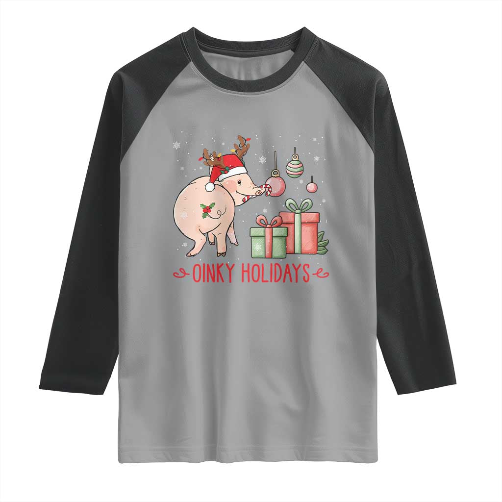 Oinky Holidays Raglan Shirt Funny Christmas Pig Lover Gift TS12 Sport Gray Black Print Your Wear