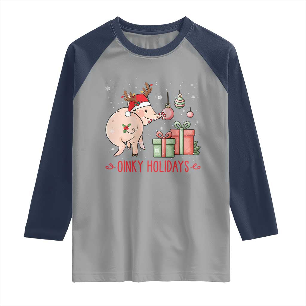 Oinky Holidays Raglan Shirt Funny Christmas Pig Lover Gift TS12 Sport Gray Navy Print Your Wear