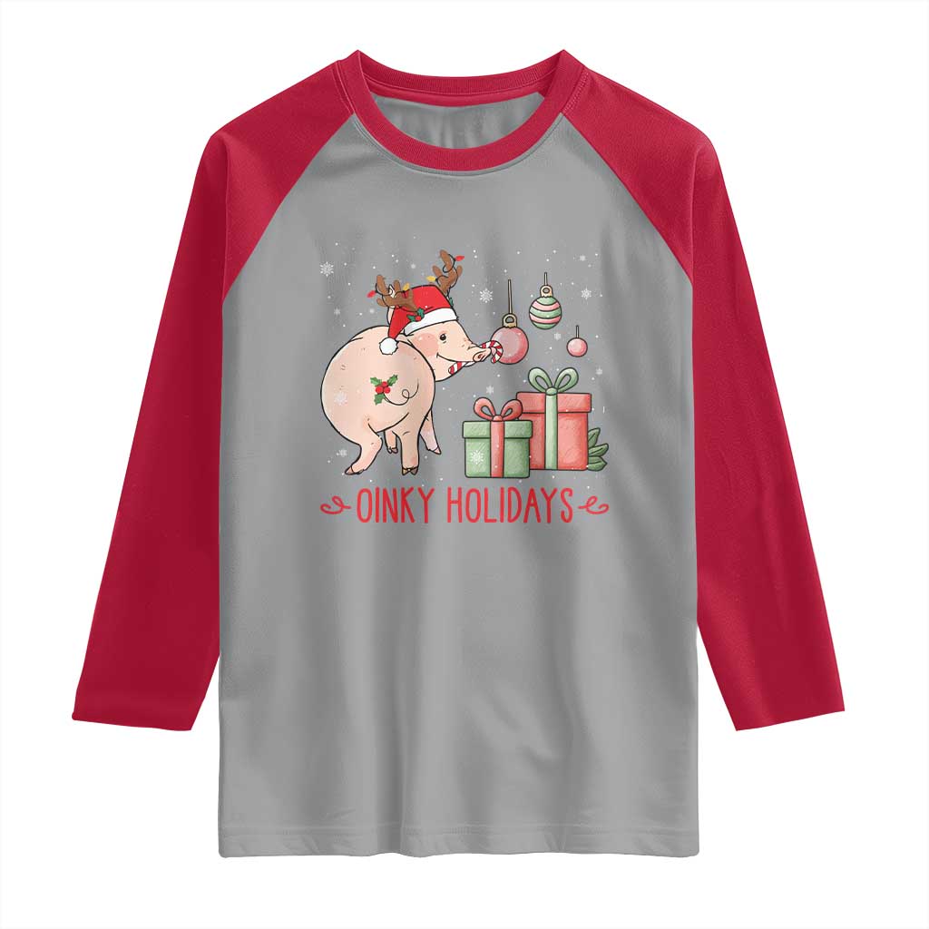 Oinky Holidays Raglan Shirt Funny Christmas Pig Lover Gift TS12 Sport Gray Red Print Your Wear