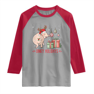 Oinky Holidays Raglan Shirt Funny Christmas Pig Lover Gift TS12 Sport Gray Red Print Your Wear