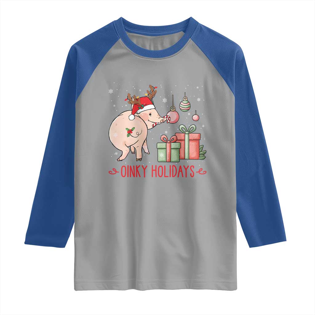 Oinky Holidays Raglan Shirt Funny Christmas Pig Lover Gift TS12 Sport Gray Royal Print Your Wear