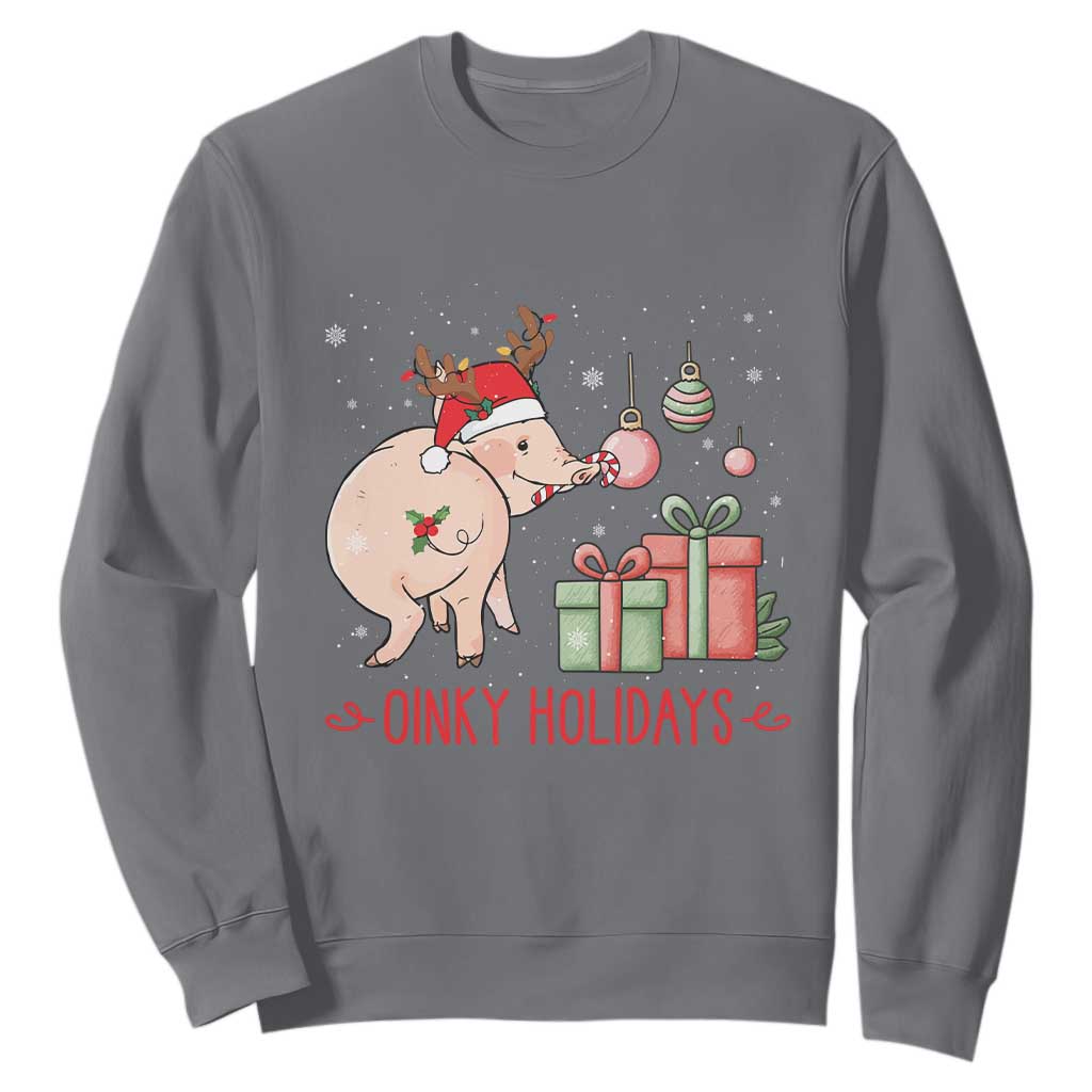 Oinky Holidays Sweatshirt Funny Christmas Pig Lover Gift TS12 Charcoal Print Your Wear