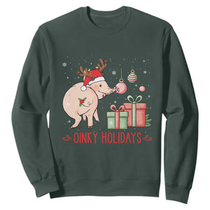 Oinky Holidays Sweatshirt Funny Christmas Pig Lover Gift TS12 Dark Forest Green Print Your Wear