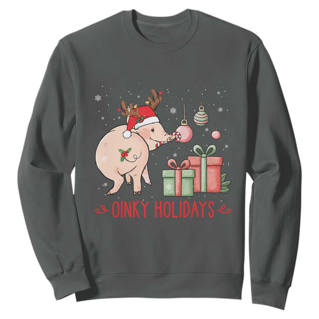 Oinky Holidays Sweatshirt Funny Christmas Pig Lover Gift TS12 Dark Heather Print Your Wear