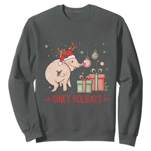 Oinky Holidays Sweatshirt Funny Christmas Pig Lover Gift TS12 Dark Heather Print Your Wear