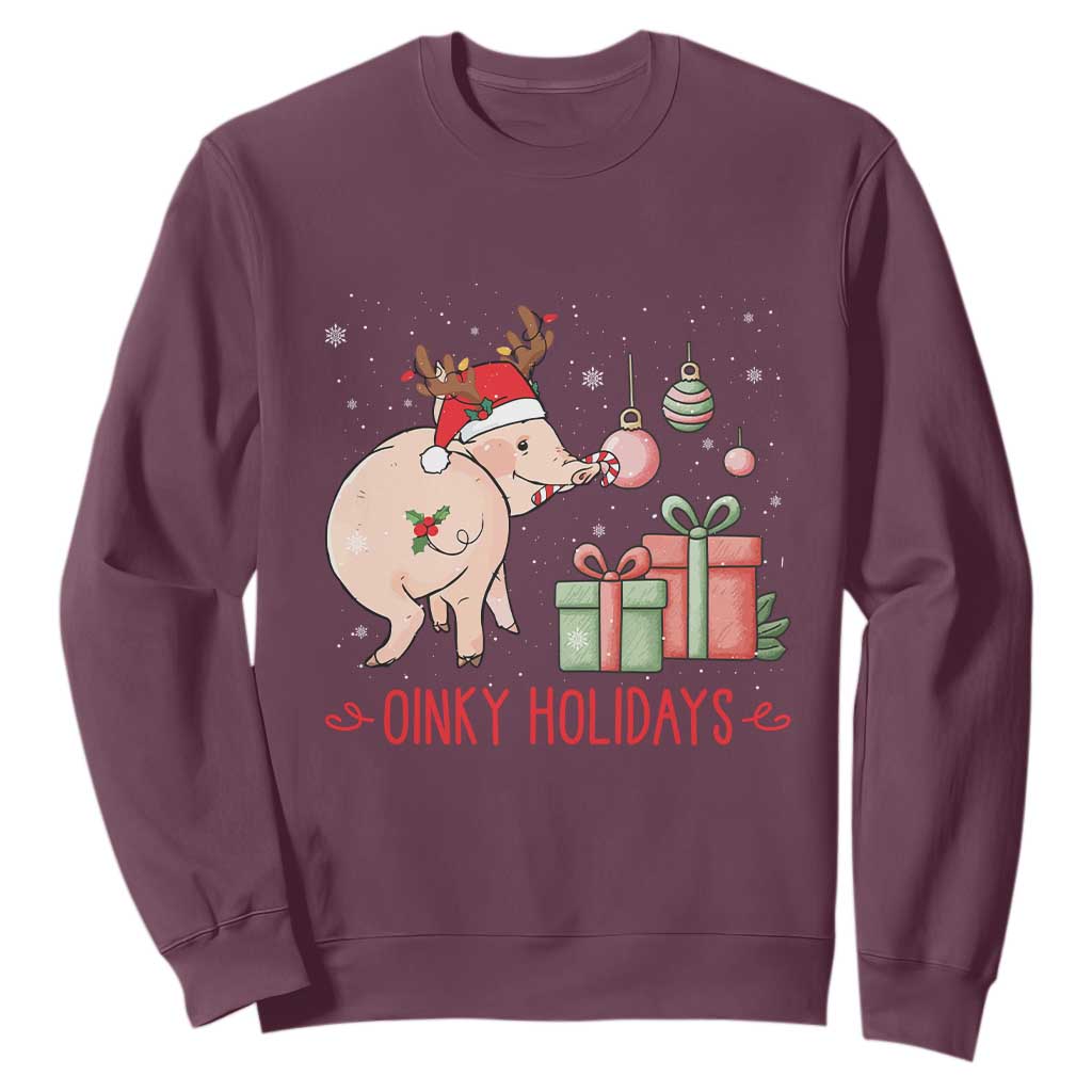 Oinky Holidays Sweatshirt Funny Christmas Pig Lover Gift TS12 Maroon Print Your Wear