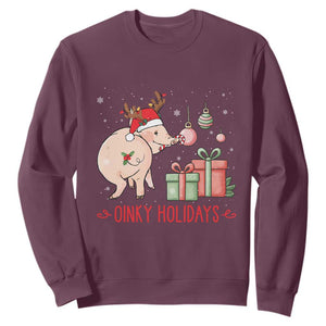 Oinky Holidays Sweatshirt Funny Christmas Pig Lover Gift TS12 Maroon Print Your Wear
