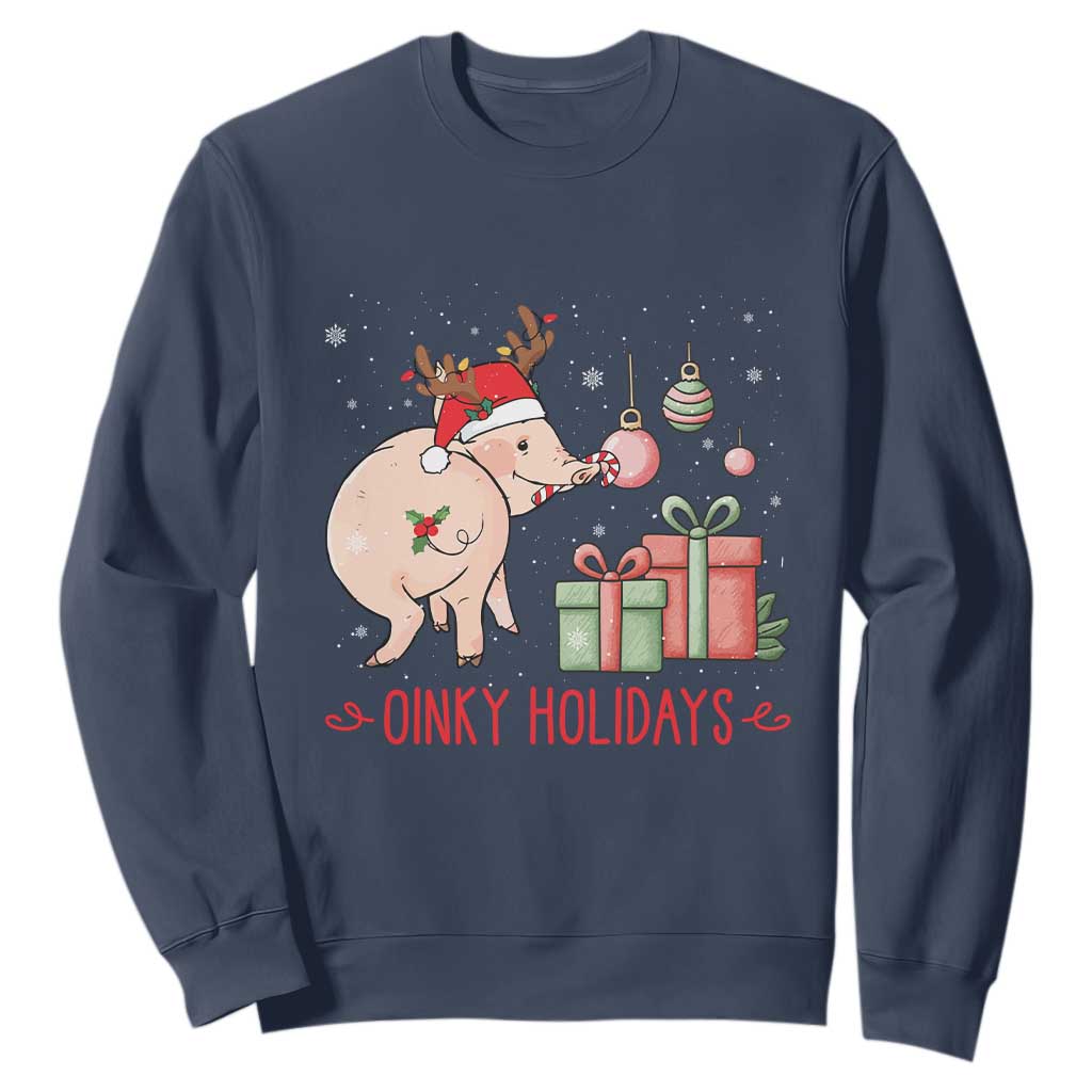 Oinky Holidays Sweatshirt Funny Christmas Pig Lover Gift TS12 Navy Print Your Wear