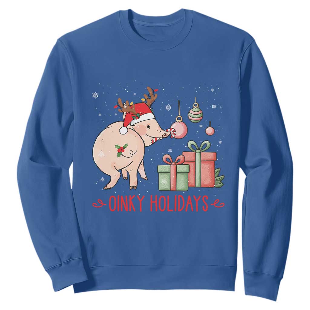 Oinky Holidays Sweatshirt Funny Christmas Pig Lover Gift TS12 Royal Blue Print Your Wear
