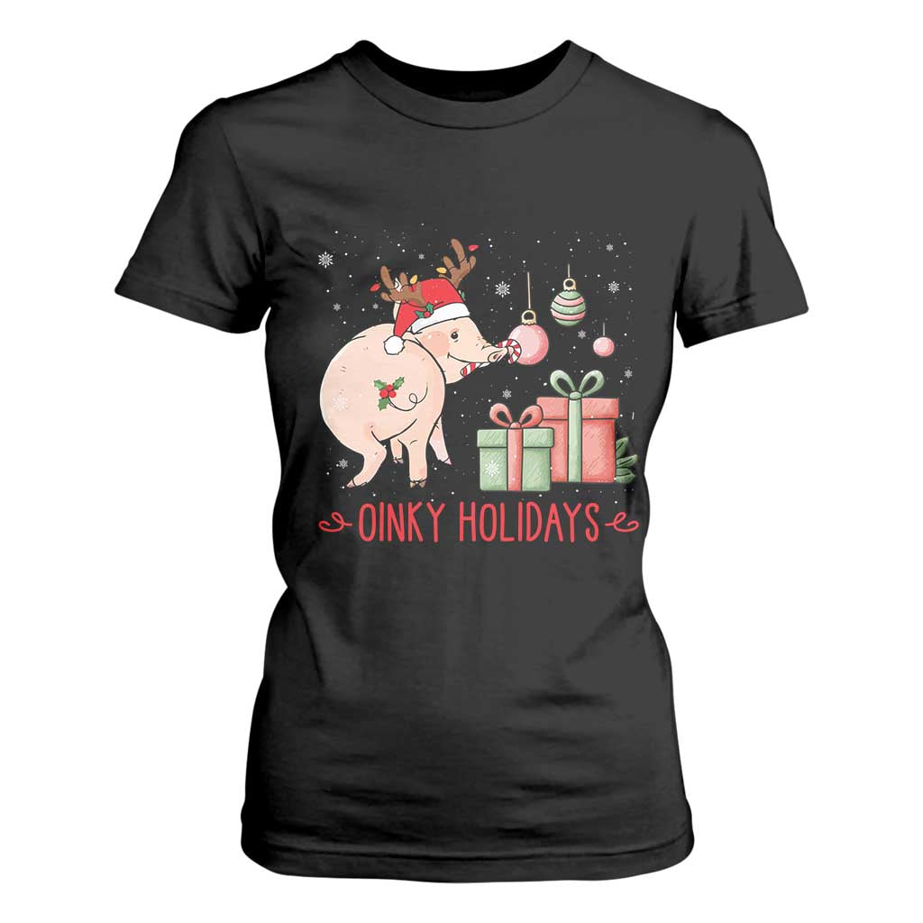 Oinky Holidays T Shirt For Women Funny Christmas Pig Lover Gift TS12 Black Print Your Wear