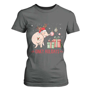 Oinky Holidays T Shirt For Women Funny Christmas Pig Lover Gift TS12 Dark Heather Print Your Wear